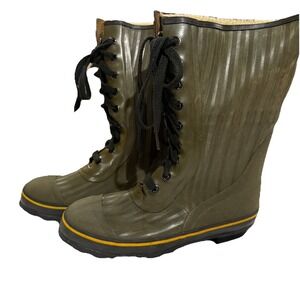 Vintage Men's Rubber Steel Shank Wool Lined Waterproof Boots Sz 8 Army Green